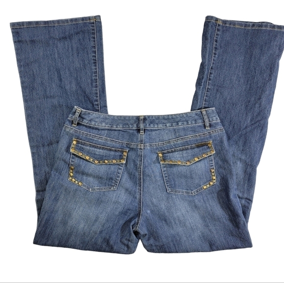 Michael Kors Bootcut Med Wash Faded Jeans With Metal Embellished Pockets Sz 10 - Picture 5 of 14
